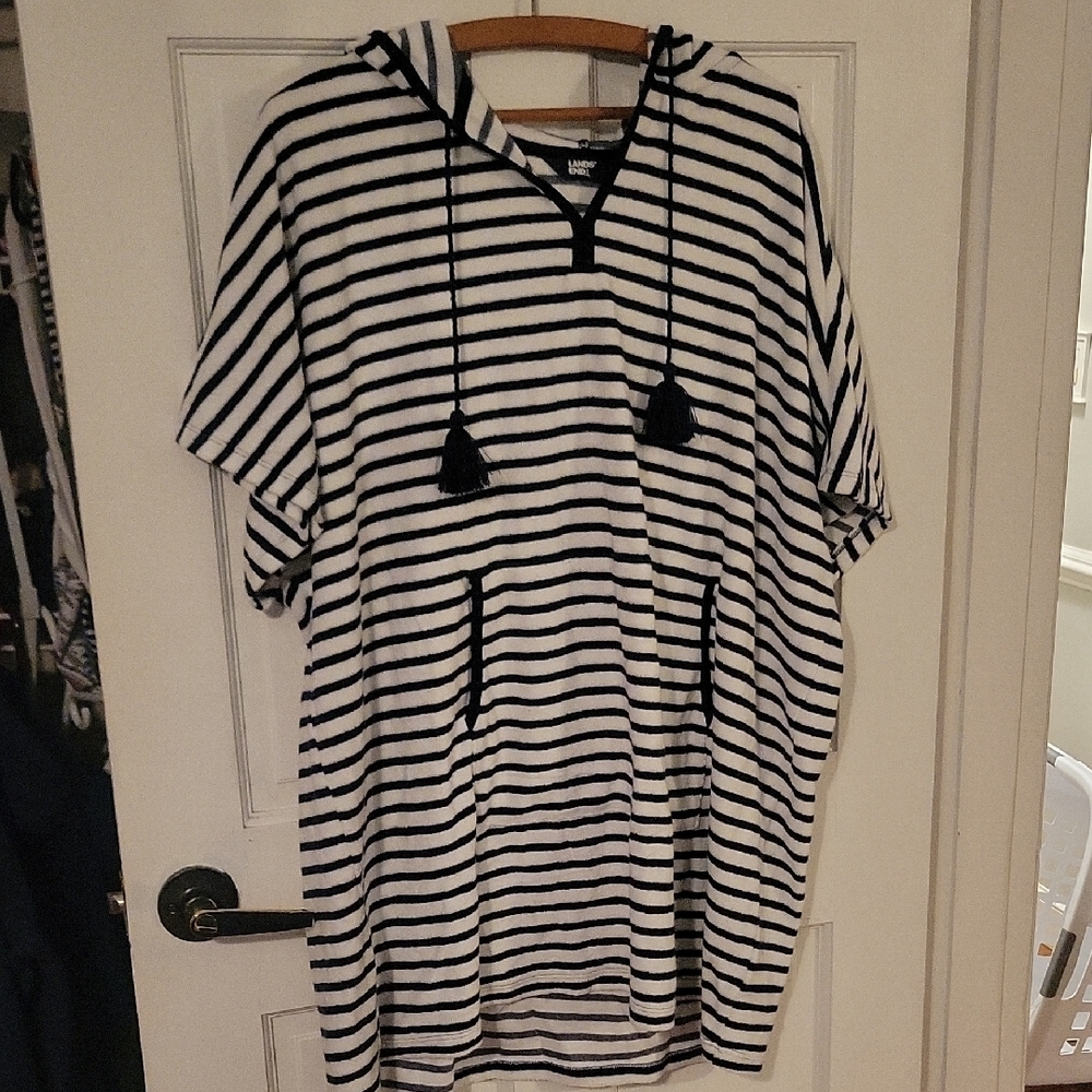 Lands' End Striped Hooded Poncho